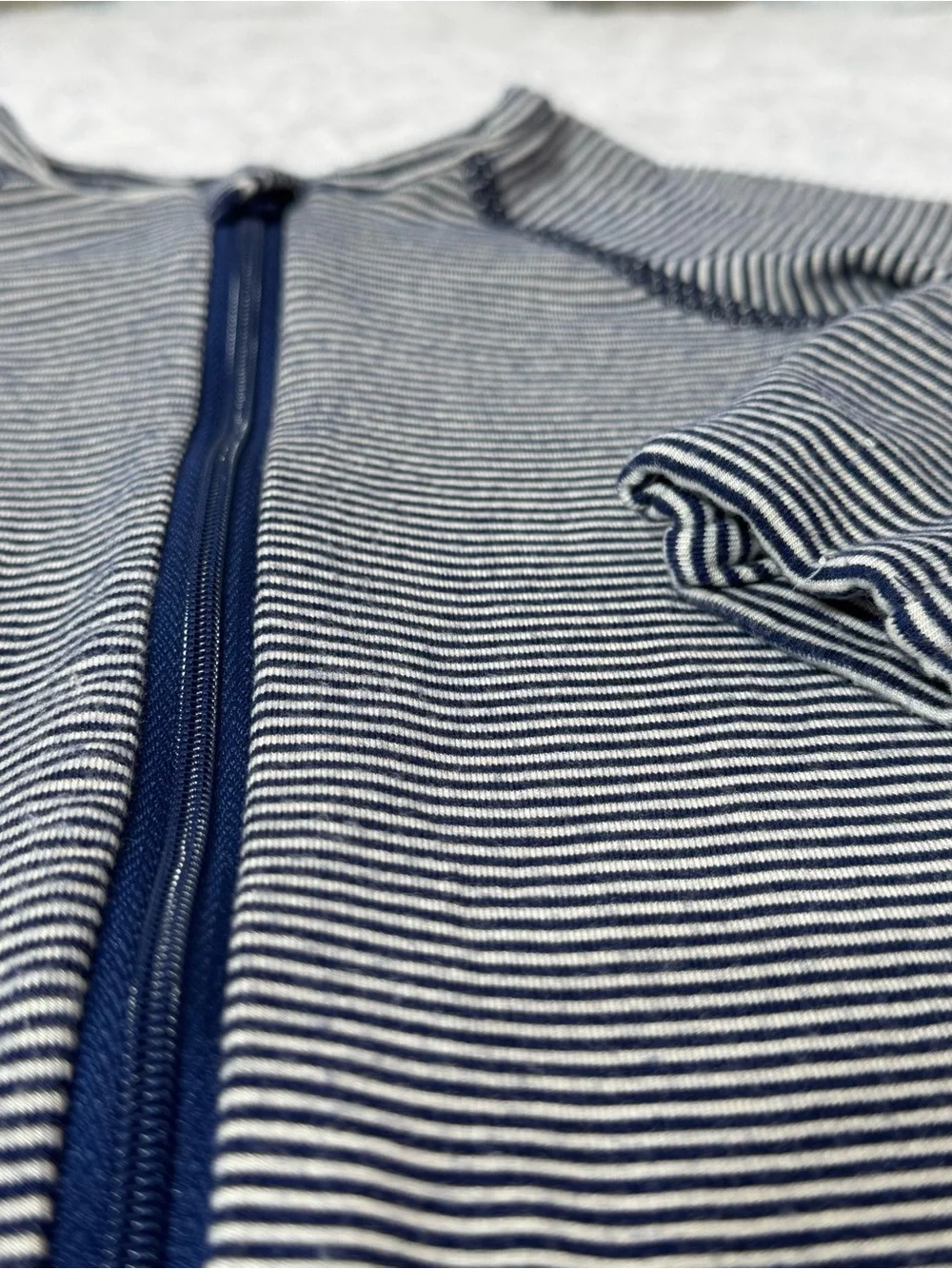 Hanna Andersson HannaSoft Navy Almond Stripe Zip Sleeper 3-6M Baby TENCEL Modal